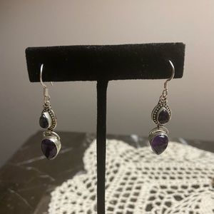 Amethyst and sterling drop earrings.